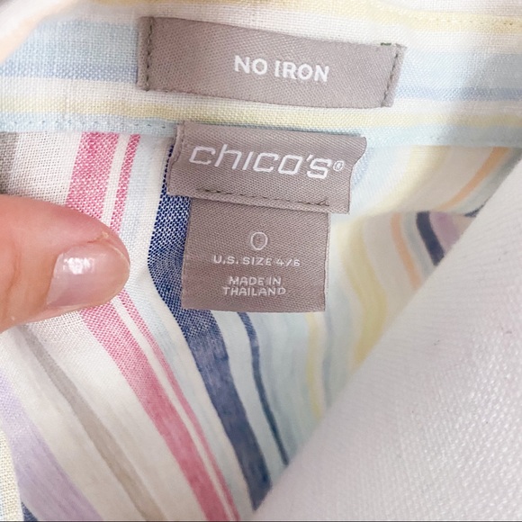 Chico’s striped, linen button down - Picture 3 of 4
